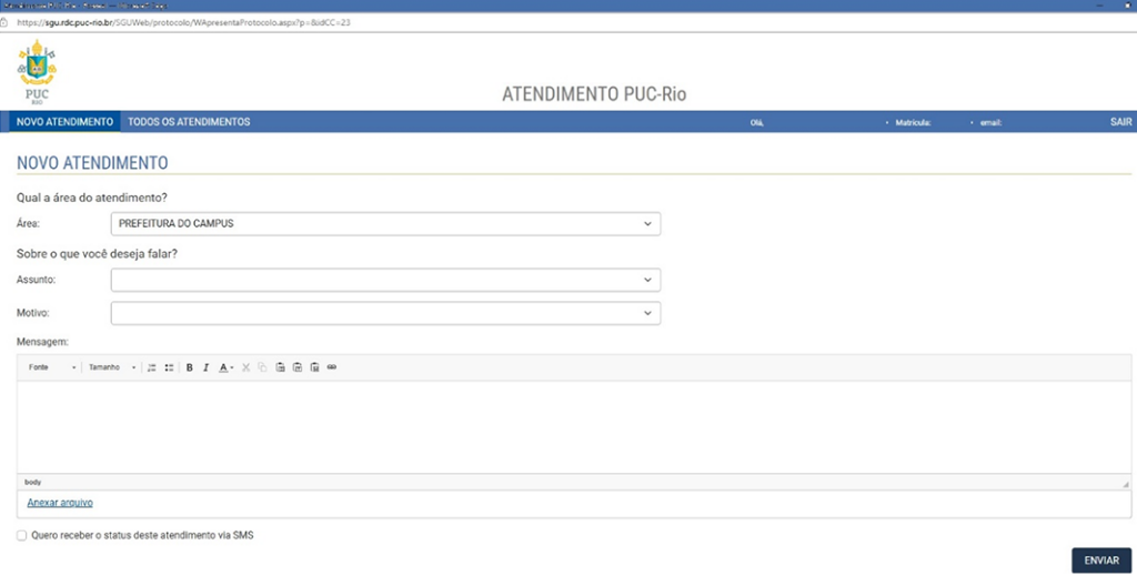 Tela do Atendimento PUC-Rio